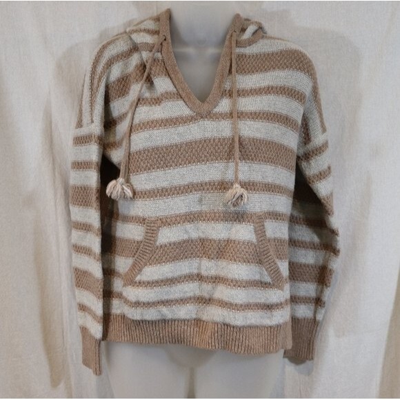 Madewell Striped Knit Hooded Pullover XS Oversized Cozy Hoodie Black White - Picture 3 of 13